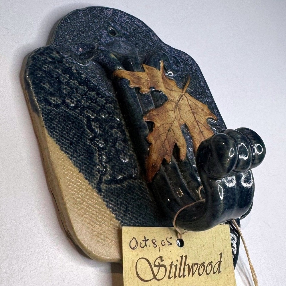 Handmade Stillwood Pottery Wall Hook Maine Studio Pottery Leaf Design